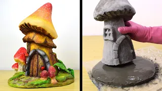 DIY Concrete Mushroom Fairy House 🏡 Garden Decoration Ideas