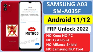 Samsung A03 (A035F) FRP Google Account Bypass Without PC Android 11/12 NO Knox, NO Alliance Shield