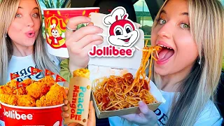 First Time Trying JOLLIBEE Mukbang! spicy chicken, spaghetti, pineapple quencher & more!