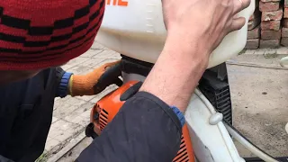 внесение сыпучих удобрений  опрыскиватель  stihl sr 450