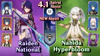 NEW SPIRAL ABYSS 4.1! C0 Raiden National & C0 Nahida Hyperbloom | Floor 12 - 9 Star | Genshin Impact