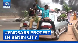 #ENDSARS: Youths Shutdown All Entry And Exit Points Into Benin City