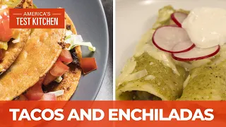 How to Make Crispy Tacos Dorados and Roasted Poblano and Black Bean Enchiladas