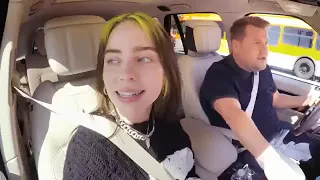 Billie Eilish and James Corden singing BADGUY