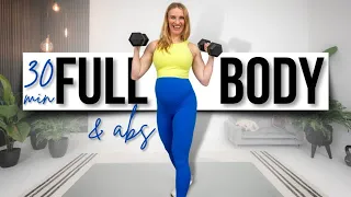 30-min FULL BODY & ABS Strength Workout with Dumbbells