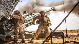 شاهد وابل النيران بطارية المدفعية  M777 هاوتزر 155 ملم M777 Howitzer