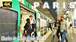 【4K】🇫🇷Paris Train Station Charles de Gaulle Étoile RER A - Train to DisneyLand Parc - September 2021