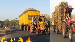 Hindustan 50 hp and Arjun 605 Tractor pulling Loaded Sugarcane Trolley | Sugar cane load