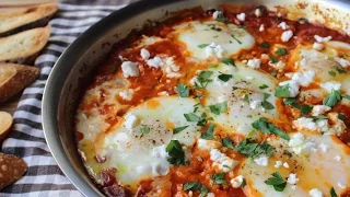 Shakshuka - Eggs Poached in Spicy Tomato Pepper Sauce