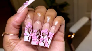 Acrylic Cherry Blossom | How To French Tip & 3D Flowers | Nail Tutorial