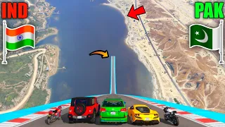 India Vs Pakistan | Gta 5 Indian Cars Vs Pakistan Cars Vs Super Cars Mega Jumping Challenge | Gta 5