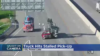 Abandoned Pickup Catches Fire After Crash On I-35