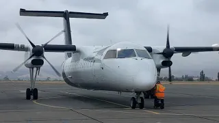 Air New Zealand Q300 Taxiing Into Blenheim And Shutting Down On A Cloudy Morning