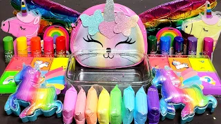 ASMR UNICORN CAT RAINBOW Slime Mixing Makeup,Parts, Glitter Into Slime!#ASMR#satisfying#slime