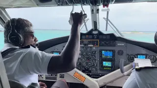 Transmaldivian Airways DHC-6-300 Twin Otter takeoff and landing cockpit scenes