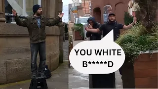 Muslim Spits, Swears, and Threatens Street Preacher in Blackburn, UK