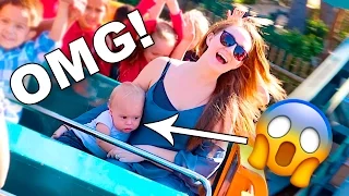 BABY RIDES ON FIRST ROLLER COASTER!