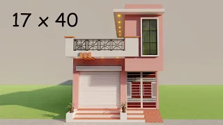 Small shop with 2 bedroom house plan,17 by 40 dukan or makan ka naksha,3D makan ka naksha,3d house