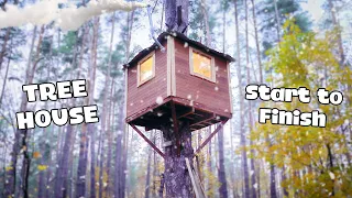 Cozy TREE HOUSE | Building in the wild forest from Start to Finish! | 3 months in 35 minutes!