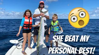 9 Year Old Girl Catches GIANT KING MACKEREL In A BAY BOAT!