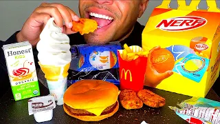 ASMR MCDONALD'S CHICKEN NUGGETS HAPPY MEAL CHEESEBURGER FRIES EATING SHOW MOUTH SOUNDS NERF