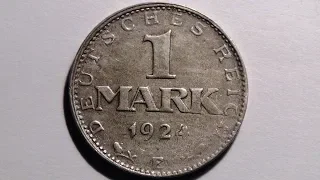 1 марка 1924 г  Веймар серебро двор Мюльденхюттен Е