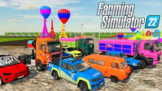 TRANSPORTING TRUCKS, POLICE , BULLDOZER & EMERGENCY VEHICLES WITH BIG TRUCKS!#5 Farming Simulator 22