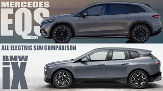 New 2023 Mercedes EQS SUV vs 2022 BMW iX : All Electric SUV comparison.