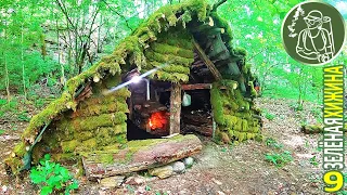 🪓 A woman lives alone in the forest and builds a Green Hut with a stone fireplace 🔥 9