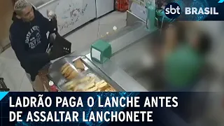 Ladrão faz “boquinha” antes de assaltar lanchonete no Rio de Janeiro | SBT Brasil (31/05/24)