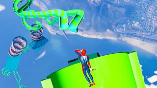 GTA 5 - Spiderman Water Slide Stunts Jumps/Fails (Euphoria Ragdolls)