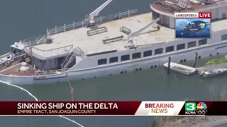 Live look at sinking ship leaking fuel in California Delta