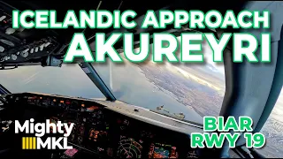 Approach and Landing on Beautiful Akureyri runway 19 (AEY BIAR) with Oceanic clearance to Iceland.