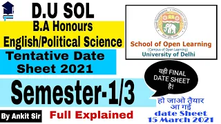 B.A Honours ||Semester-1 and Semester-3 Tentative Date Sheet 2021|| Delhi University SOL/REGULAR