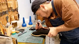 Japanese shoe repair craftsman! The process of replacing all the soles of 50-year-old shoes