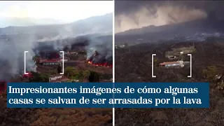 Impresionantes imágenes de cómo algunas casas se salvan 'in extremis' de ser arrasadas por la lava