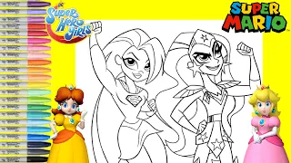 DC Super Hero Girls Makeover as Super Mario Bros Princess Peach Princess Daisy Coloring Book Page