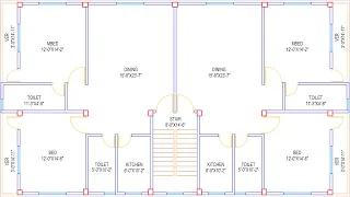 HOUSE PLAN DESIGN | EP 198 | 2200 SQUARE FEET TWO-UNIT HOUSE PLAN | LAYOUT PLAN