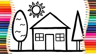How to draw a house from shapes. Drawing And Coloring For Kids And Toddlers. Educational drawing.