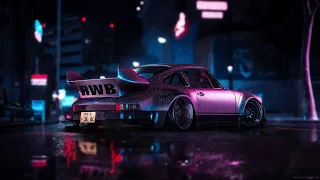 porsche 911 carrera rwb purple neon rainy street PC Live wallpaper