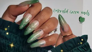 Emerald Green Ombre Nail Art + Polygel Application + ASMR Nail Tutorials