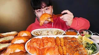 ENG SUB)SALMON PARTY!🥳 Salmon Sushi, Sashimi & Soy Sauce Salmon Topped Rice MUKBANG