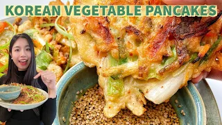 Healthy and delicious! The best comfort food! Korean-style Vegetable Pancakes 💚 韩式蔬菜煎饼 Quick & Easy