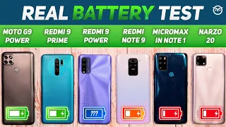 Redmi 9 Power vs Redmi Note 9, 9 Prime, Narzo 20 Battery Drain Test | Charging Test | Gaming [Hindi]