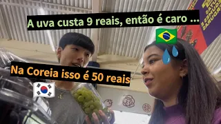 A reação do meu marido coreano no supermercado no Brasil
