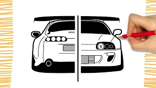 How to Draw a TOYOTA SUPRA I FRONT AND BACK I Easy