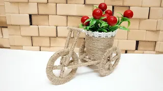 DIY Jute Rope Cycle Flower Vase || Jute Cycle || Jute Home Decor || Best out of waste || Jute crafts
