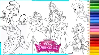 Disney Princess Belle Aurora Ariel Cinderella Snow White Rapunzel Coloring Pages for kids