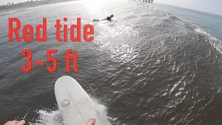 POV Longboard Surf Session Red Tide!(fun session, a lot of paddling)