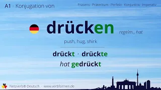 Konjugation des Verb „drücken“ - alle Zeitformen lernen, Übersetzung, Tutorial